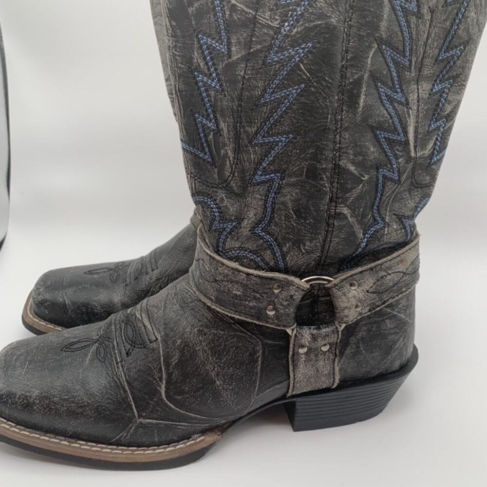 Smoky Mountain Youth Cowboy Boots Black Gray Distress Leather 3.5R Runs Big 4.5 - Picture 7 of 12
